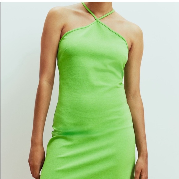 H&M | Dresses | Lime Green Halter Mini Dress | Poshmark